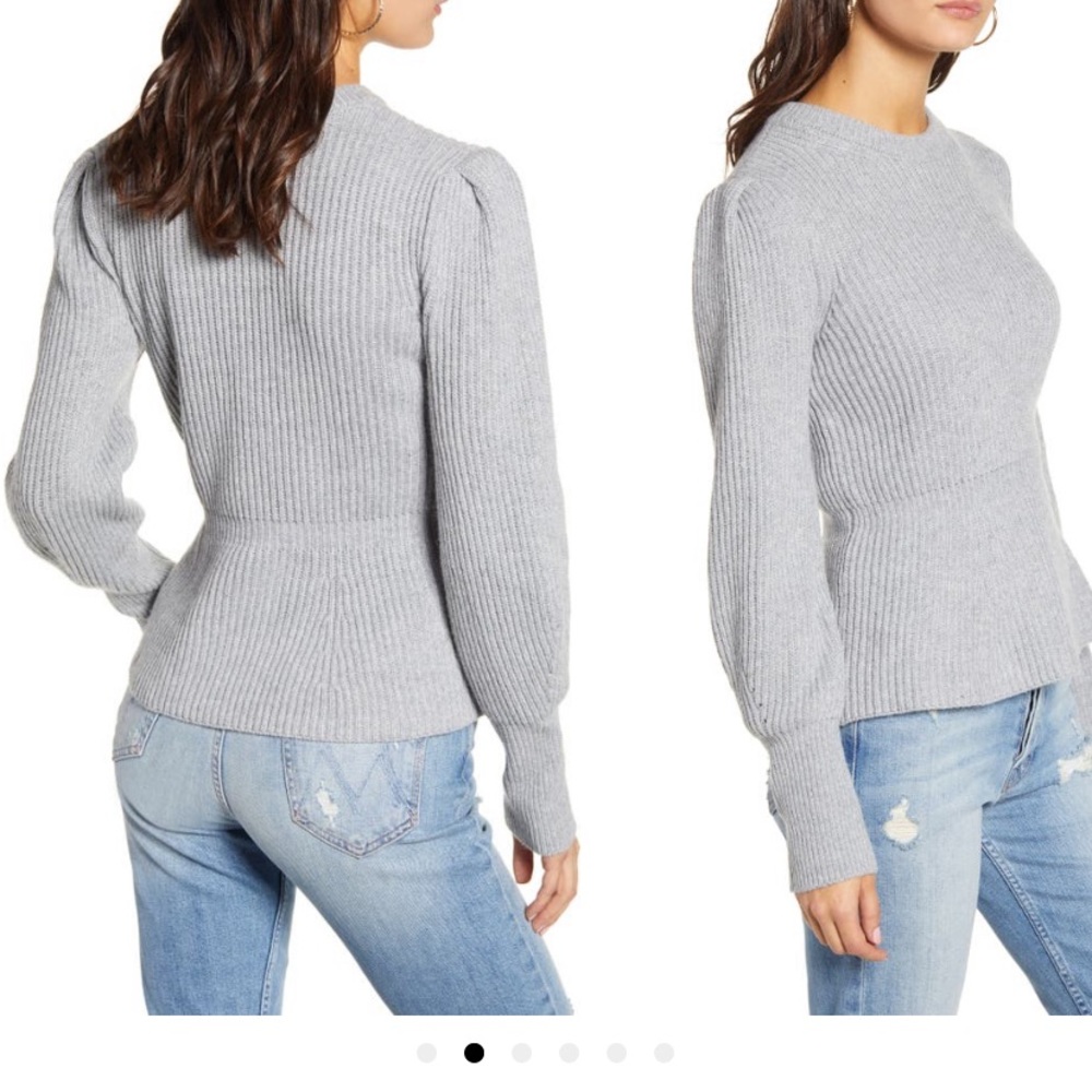 English Factory Puff Sleeve Peplum Sweater